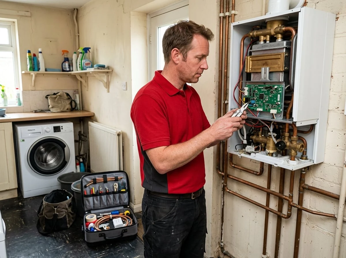 Chiswick Plumbers 247 heating engineer diagnosing a combi boiler fault in Chiswick