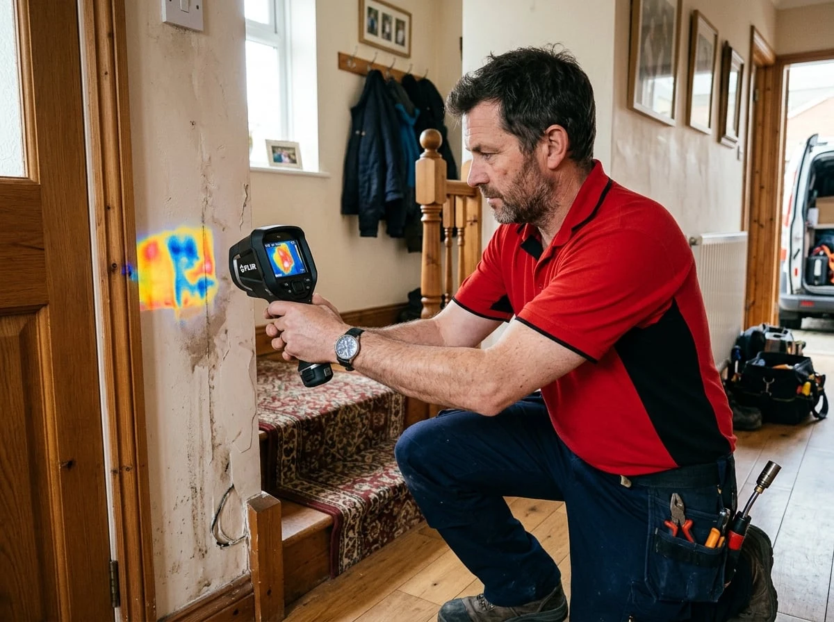 Chiswick Plumbers 247 engineer using a thermal imaging camera for leak detection in Chiswick